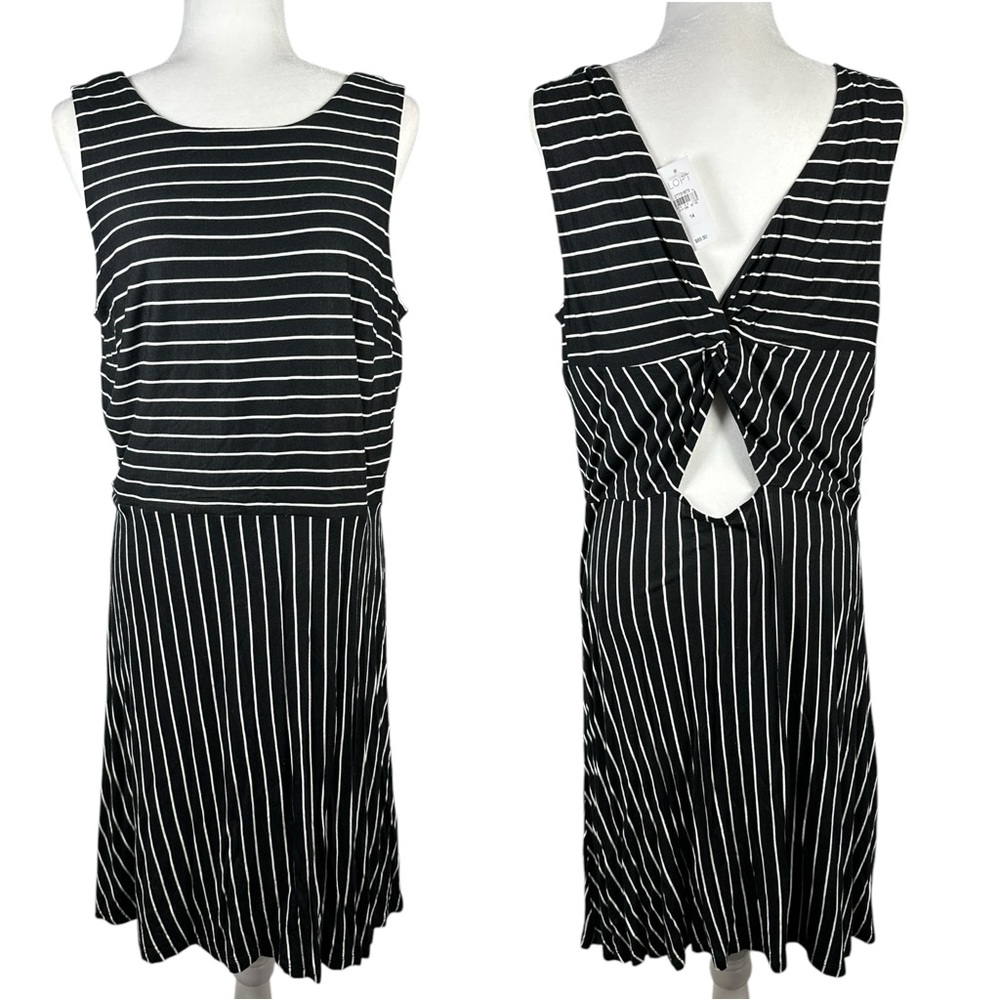 Loft Striped Twist Open Back High Neck Sleeveless Flare Tank Dress Size 14 NWT